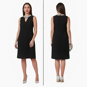 LORI M Collection Rhinestone Mock Neck Peep Hole V Neck Dress- Large- NWOT